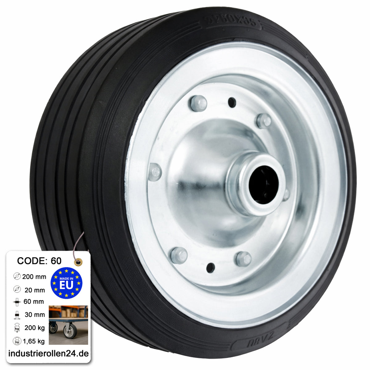 Ersatzrad Ø200 mm – Vollgummi Industrierad für Transportwagen, Code: 60