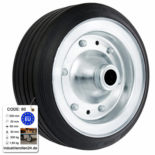 Ersatzrad Ø200 mm – Vollgummi Industrierad für Transportwagen, Code: 60