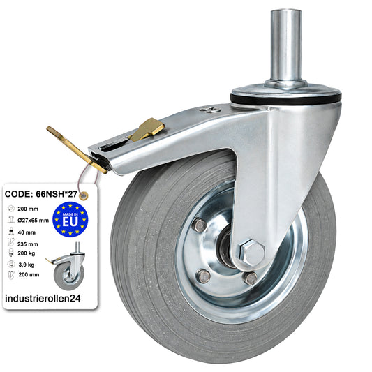 Metall-Gummiräder mit Befestigungsstift und Bremse Lenkrollen  Ø200 mm Code: 66NSH*27