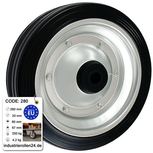 Ersatzrad Ø280 mm – Vollgummi Industrierad für Transportwagen, Code: 280