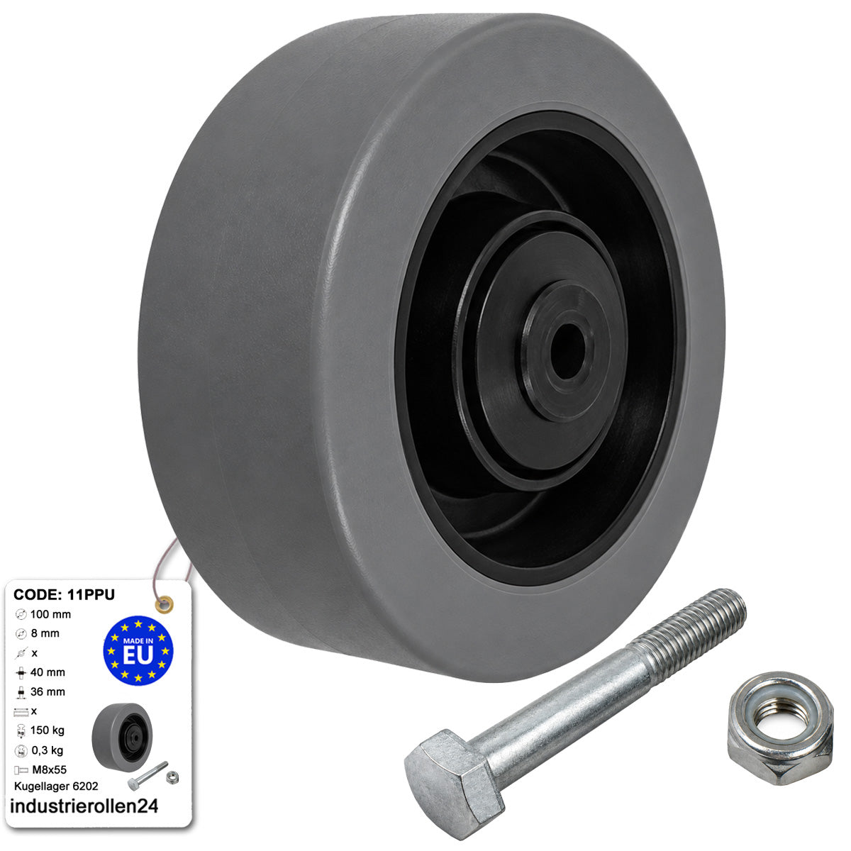Polypropylen-Polyurethan-Rad mit Montagesatz für Transportwagen und Industrieanwendungen Ø100 mm Code: 11PPU