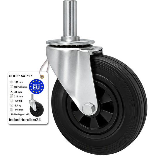 Kunststoff-Gummiräder mit Befestigungsstift Lenkrollen Ø180 mm Code: 54T*27