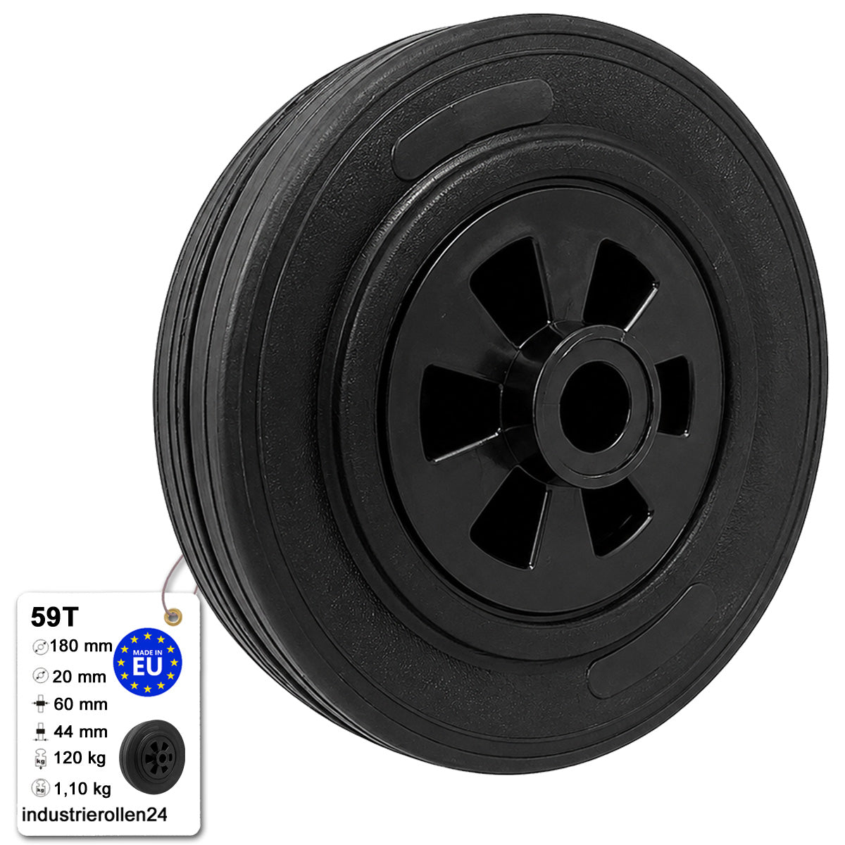 Vollgummi Rad Ø 180 mm mit Polypropylen-Felge Industrie Gummirad Code: 59T
