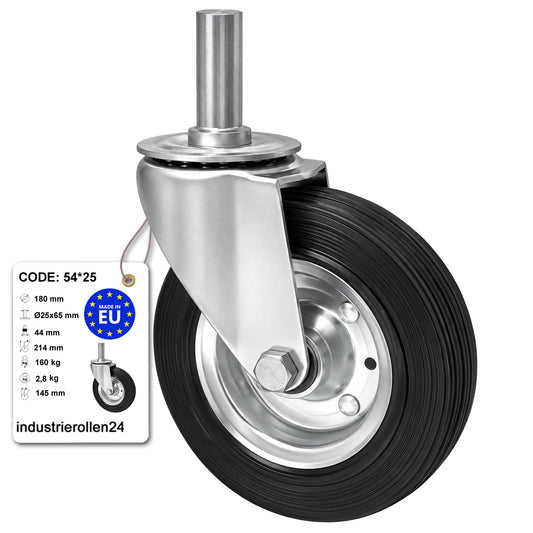 Metall-Gummiräder mit Befestigungsstift Lenkrollen  Ø180 mm Code: 54*25