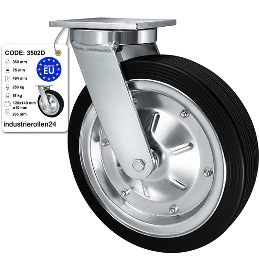 Metall-Gummiräder mit Befestigungsplatte Lenkrolle Ø350 mm mit Platte Code: 3502D
