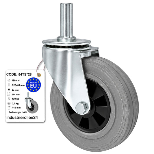 Kunststoff-Gummiräder mit Befestigungsstift Lenkrollen Ø180 mm Code: 54TS*28