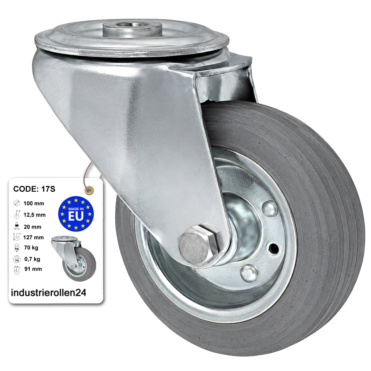 Metall-Gummiräder mit Befestigungsstift mit Zentralbohrung  Ø100 mm Code: 17S