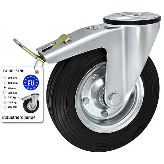 Metall-Gummiräder mit Befestigungsstift mit Zentralbohrung und Bremse Ø200 mm Code: 67NH