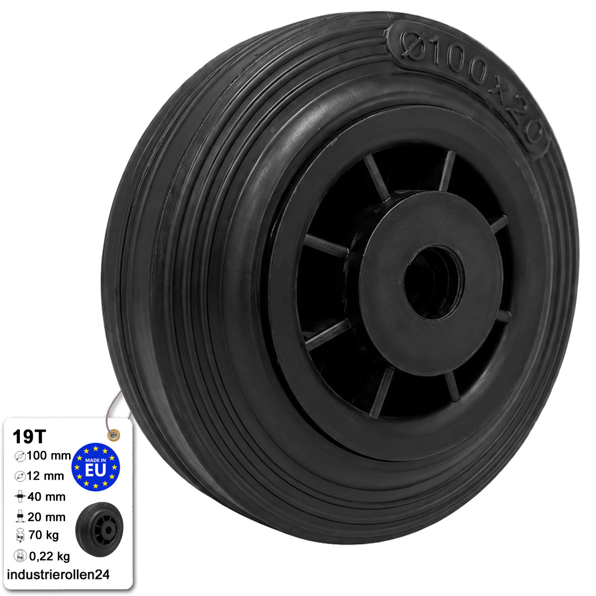 Vollgummi Rad Ø 100 mm mit Polypropylen-Felge Industrie Gummirad Code: 19T
