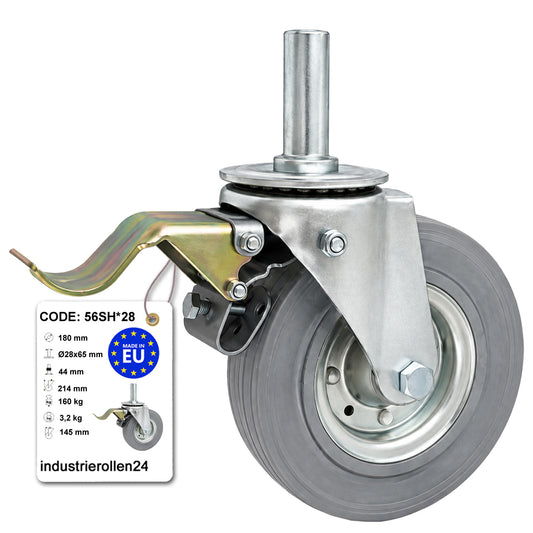 Metall-Gummiräder mit Befestigungsstift und Bremse Lenkrollen  Ø180 mm Code: 56SH*28