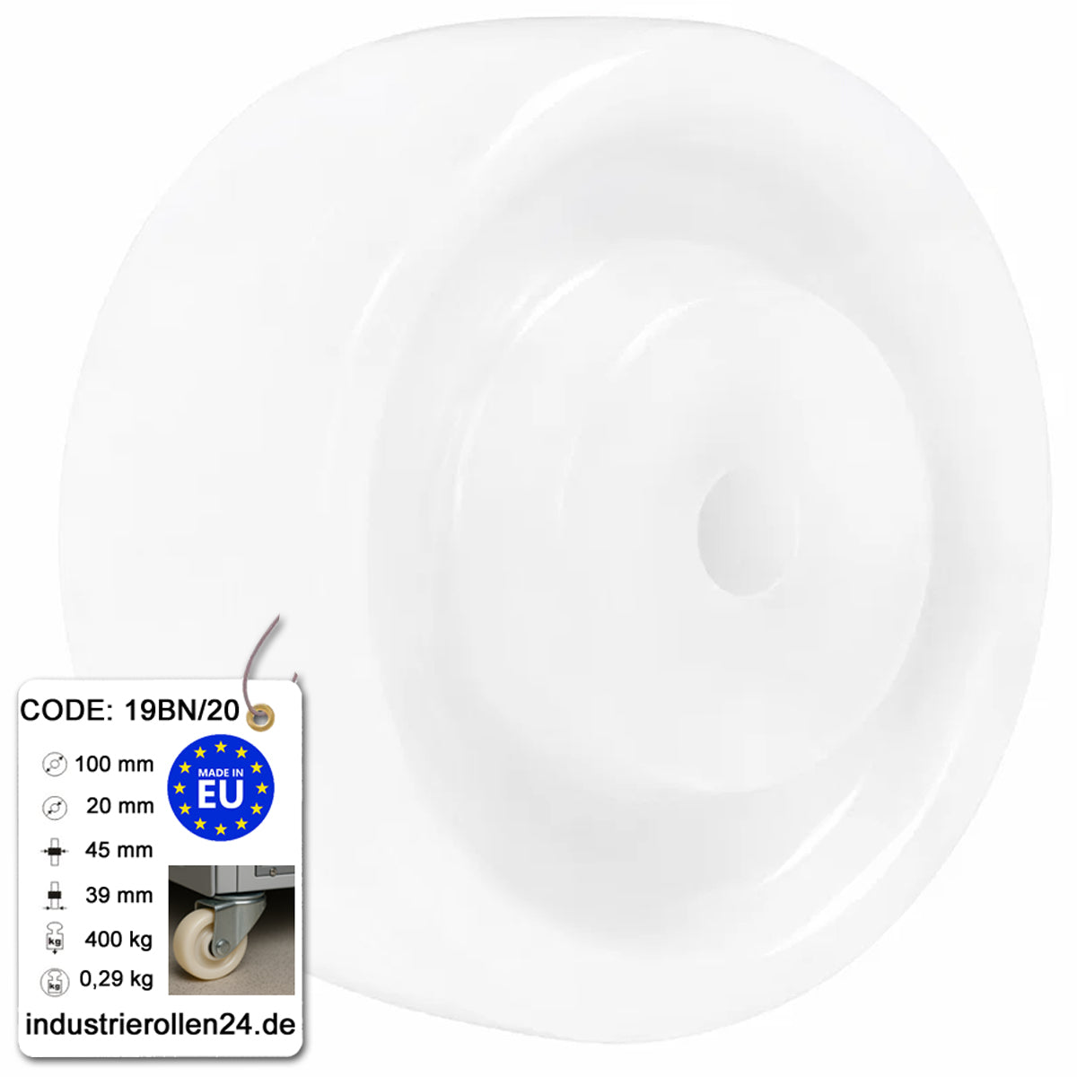 Transportrad Ø100 mm – Weißes Polyamidrad für Wagen, Code: 19BN/20