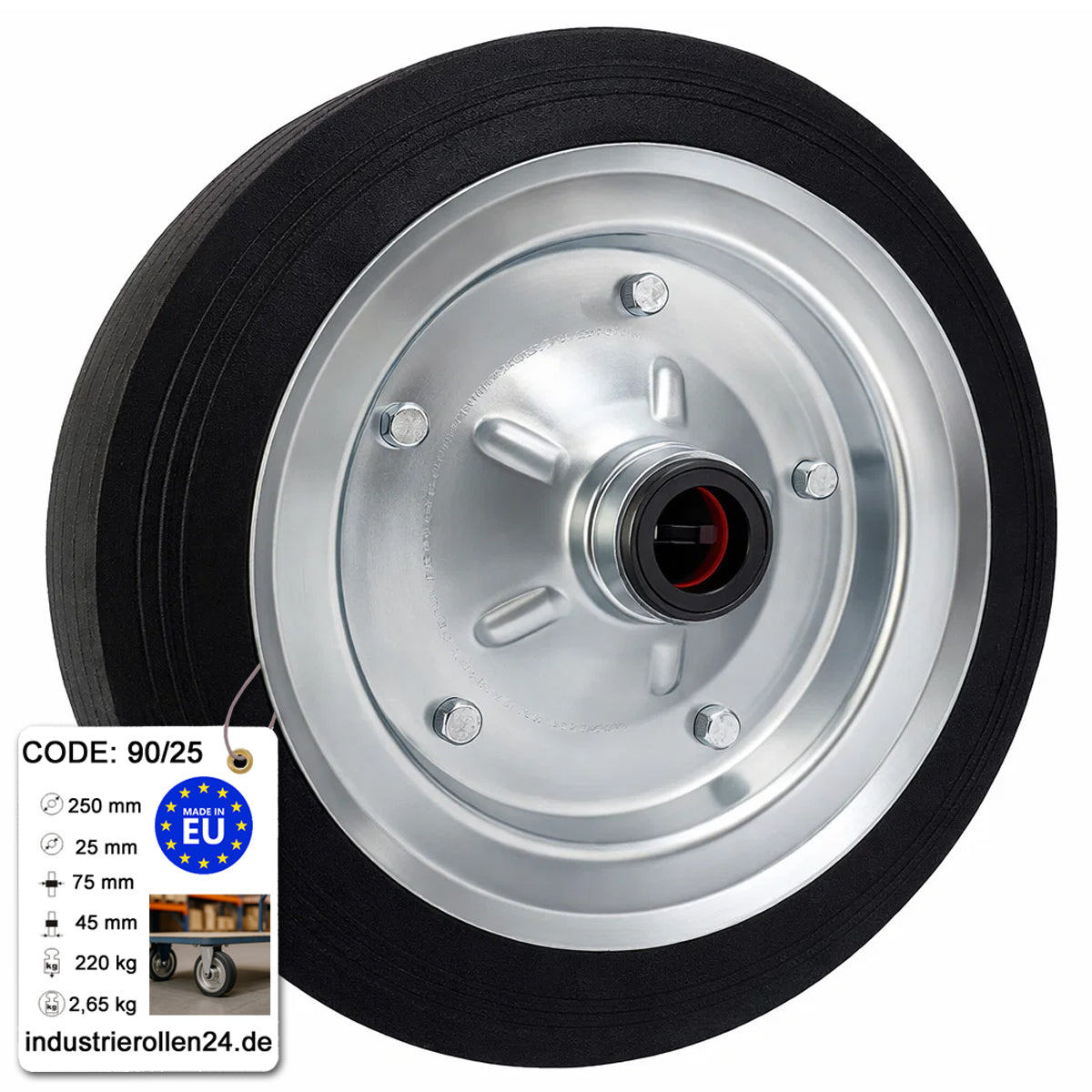 Ersatzrad Ø250 mm – Vollgummi Industrierad für Transportwagen, Code: 90/25