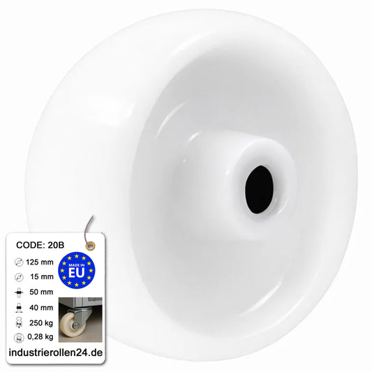 Transportrad Ø125 mm – Weißes Polyamidrad für Wagen, Code: 20B