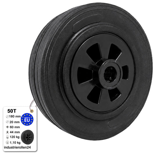 Vollgummi Rad Ø 180 mm mit Polypropylen-Felge Industrie Gummirad Code: 50T