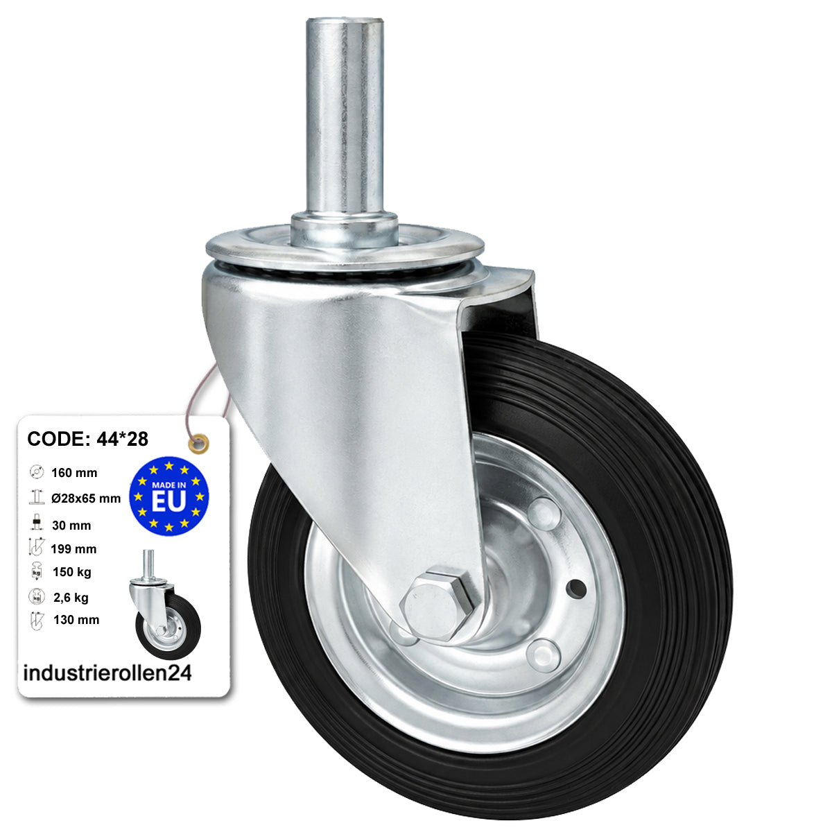 Metall-Gummiräder mit Befestigungsstift Lenkrollen Lenkrollen Ø160 mm Code: 44*28