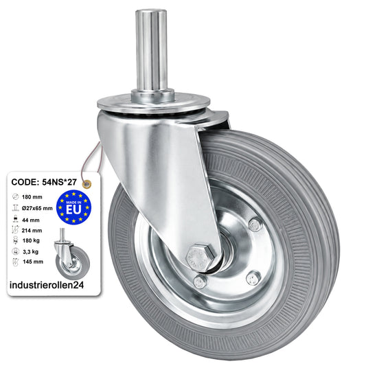 Metall-Gummiräder mit Befestigungsstift Lenkrollen  Ø180 mm Code: 54NS*27