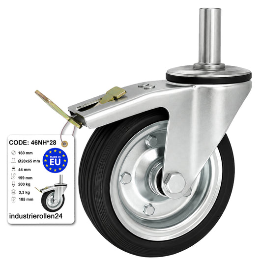 Metall-Gummiräder mit Befestigungsstift und Bremse Lenkrollen  Ø160 mm Code: 46NH*28