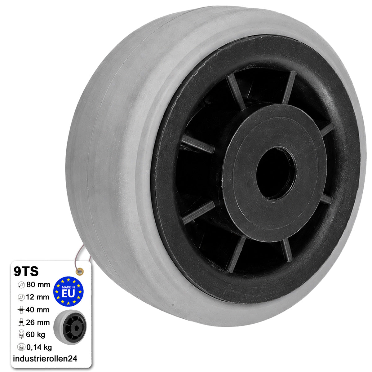 Vollgummi Rad Ø 80 mm mit Polypropylen-Felge Industrie Gummirad Code: 9TS