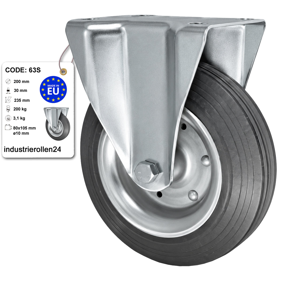 Metall-Gummiräder mit Platte Bockrolle Ø200 mm mit Platte Code: 63S