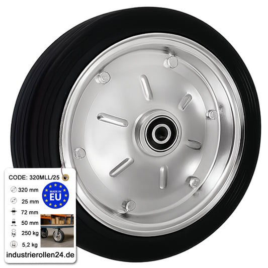 Ersatzrad Ø320 mm – Vollgummi Industrierad mit Kugellager für Transportwagen, Code: 320MLL/25