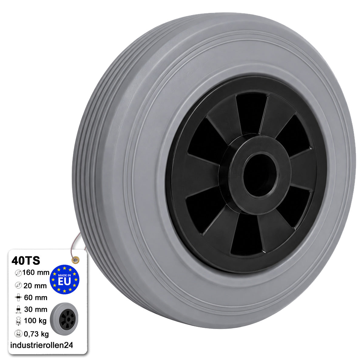 Vollgummi Rad Ø 160 mm mit Polypropylen-Felge Industrie Gummirad Code: 49TS