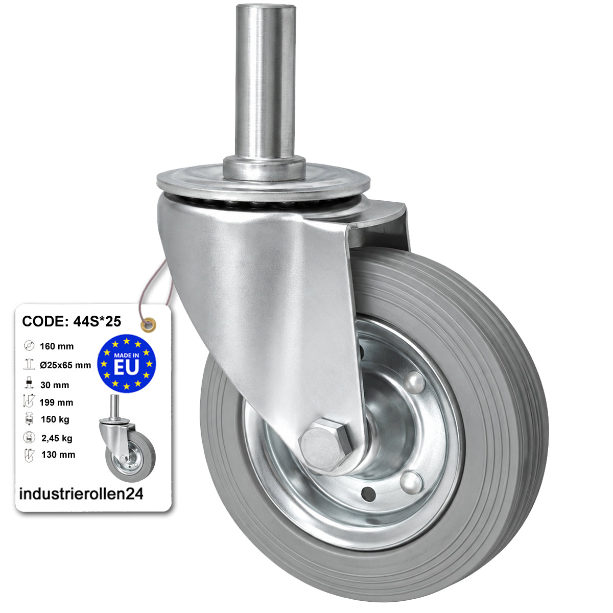 Metall-Gummiräder mit Befestigungsstift Lenkrollen Lenkrollen Ø160 mm Code: 44S*25