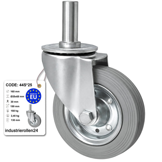 Metall-Gummiräder mit Befestigungsstift Lenkrollen Lenkrollen Ø160 mm Code: 44S*25