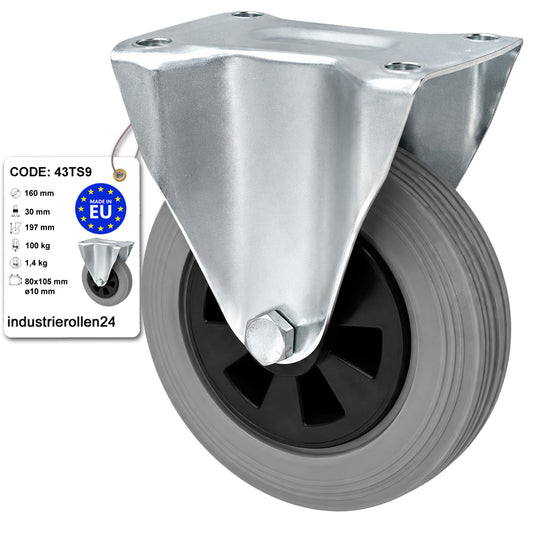 Kunststoff-Gummiräder in Bockrollengehäusen Lenkrolle Ø160 mm mit Platte Code: 43TS9