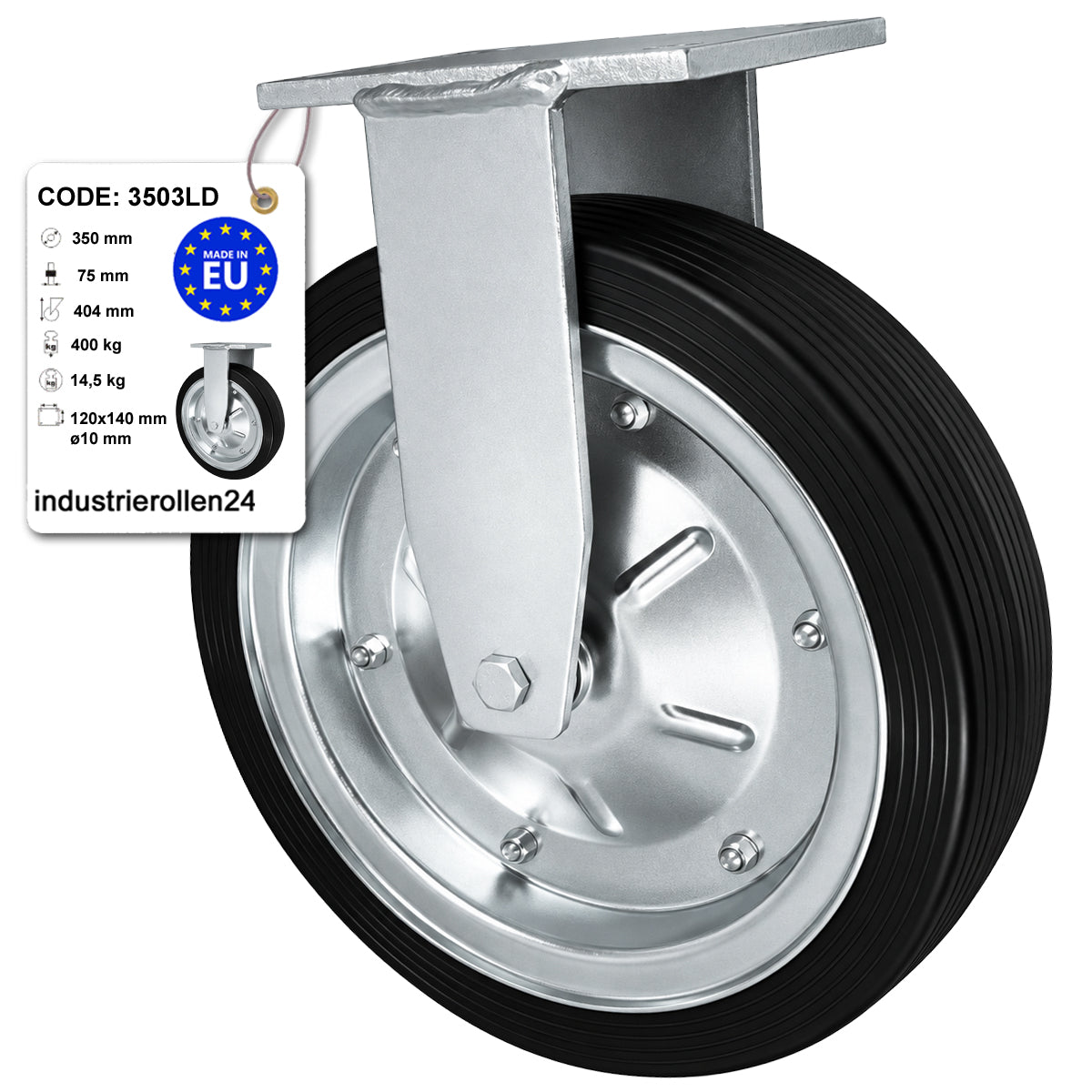 Metall-Gummiräder mit Platte Bockrolle Ø350 mm mit Platte Code: 3503LD