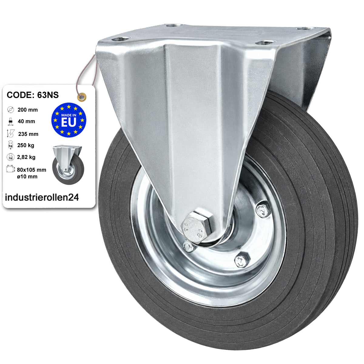 Metall-Gummiräder mit Platte Bockrolle Ø200 mm mit Platte Code: 63NS