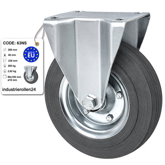 Metall-Gummiräder mit Platte Bockrolle Ø200 mm mit Platte Code: 63NS