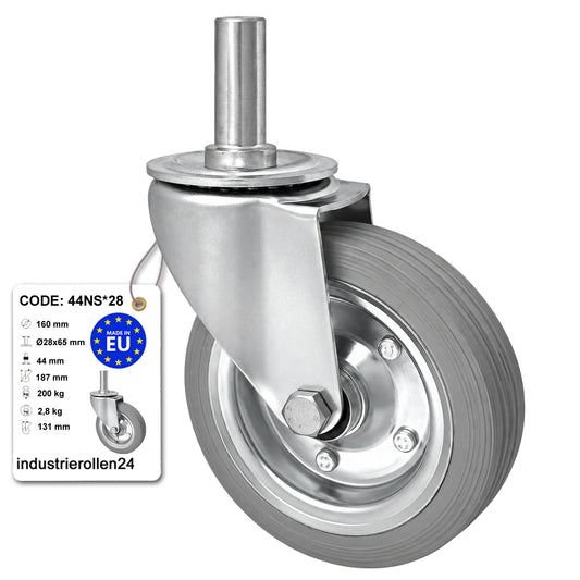 Metall-Gummiräder mit Befestigungsstift Lenkrollen Ø160 mm Code: 44NS*28