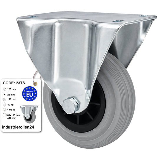 Kunststoff-Gummiräder in Bockrollengehäusen Lenkrolle Ø125 mm mit Platte Code: 23TS