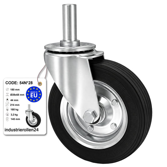 Metall-Gummiräder mit Befestigungsstift Lenkrollen  Ø180 mm Code: 54N*28