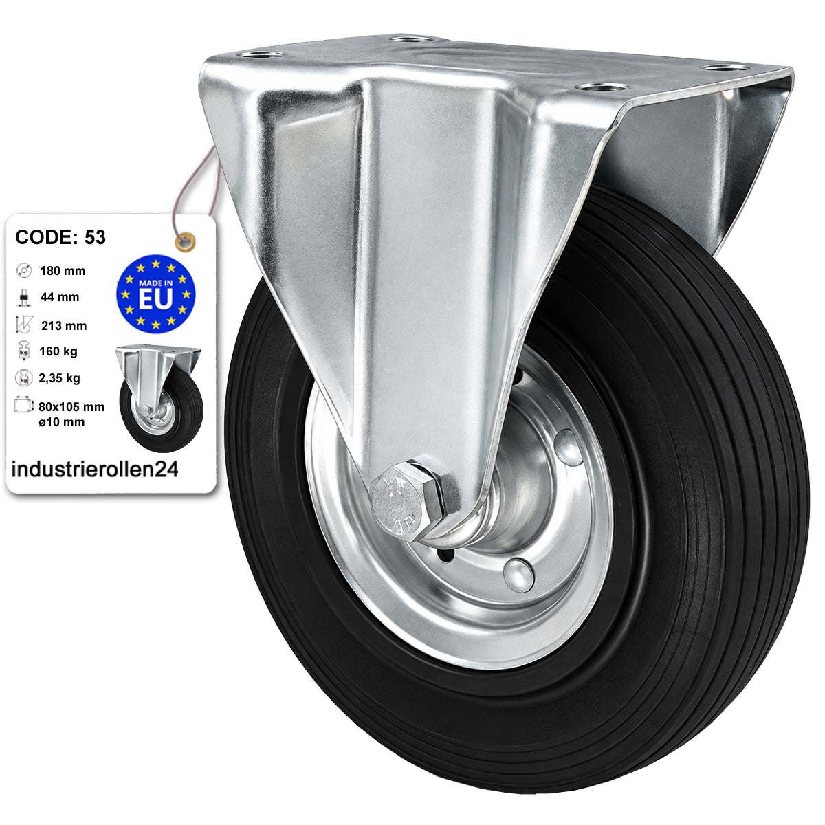 Metall-Gummiräder mit Platte Bockrolle Ø180 mm mit Platte Code: 53
