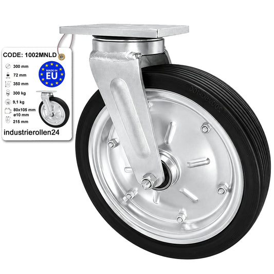 Metall-Gummiräder mit Befestigungsplatte Lenkrolle Ø300 mm mit Platte Code: 1002MNLD