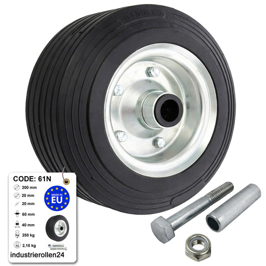 Metall-Gummiräder 200 mm mit Montage-Set – robuste Räder für Transport & Industrie Code: 61N