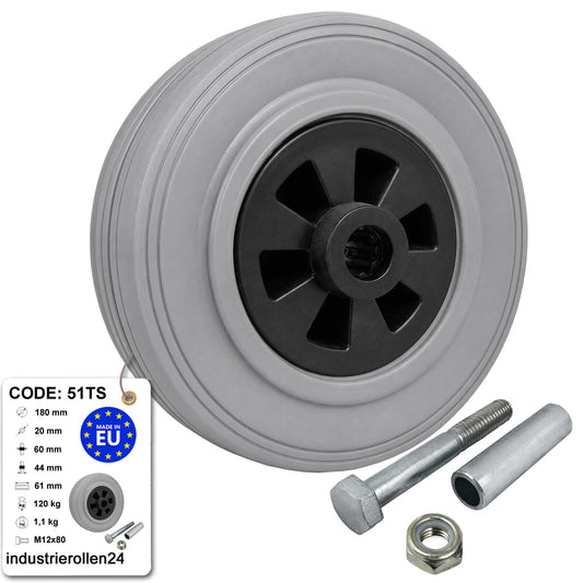 Kunststoff-Gummirrad Ø 180 mm Industrie Gummirad mit Montagesatz Code: 51TS