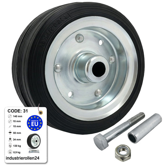 Metall-Gummiräder 140 mm mit Montage-Set – robuste Räder für Transport & Industrie Code: 31