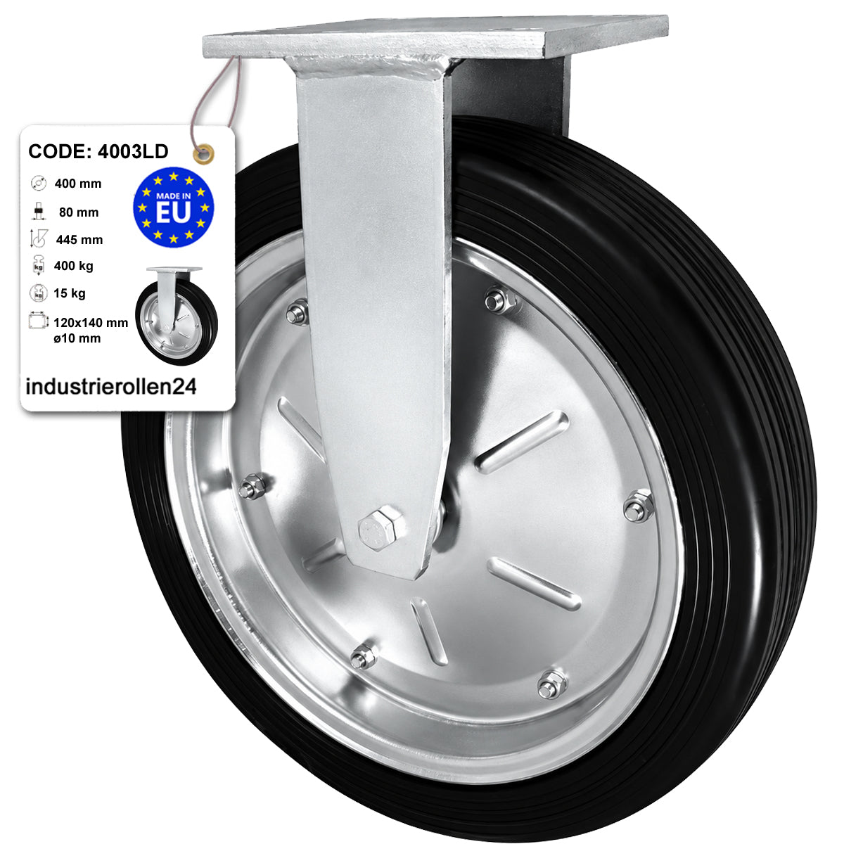 Metall-Gummiräder mit Platte Bockrolle Ø400 mm mit Platte Code: 4003LD