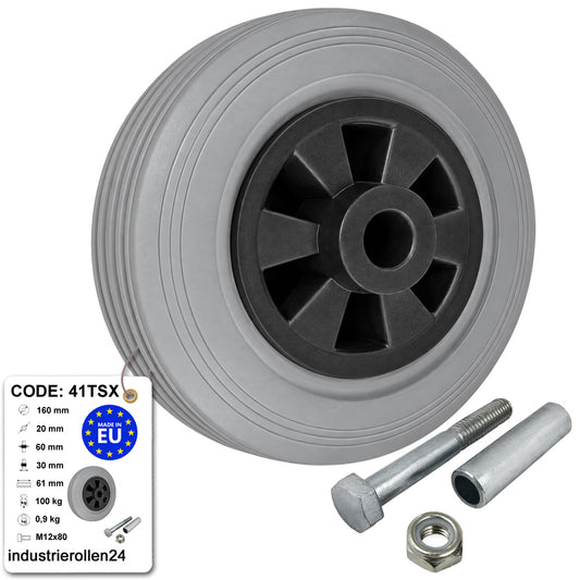 Kunststoff-Gummirrad Ø 160 mm Industrie Gummirad mit Montagesatz Code: 41TSX