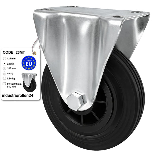 Kunststoff-Gummiräder in Bockrollengehäusen Lenkrolle Ø125 mm mit Platte Code: 23MT