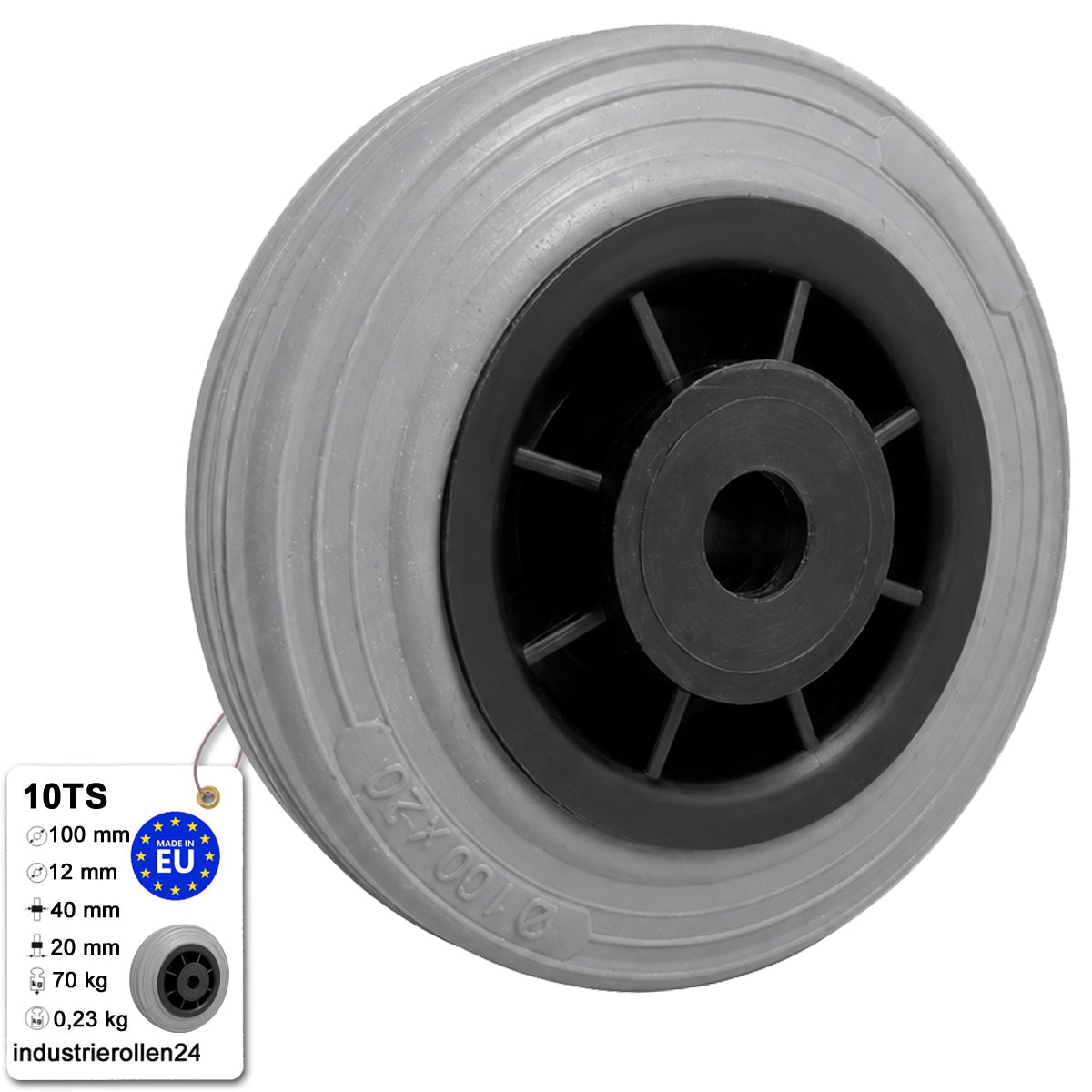 Vollgummi Rad Ø 100 mm mit Polypropylen-Felge Industrie Gummirad Code: 10TS