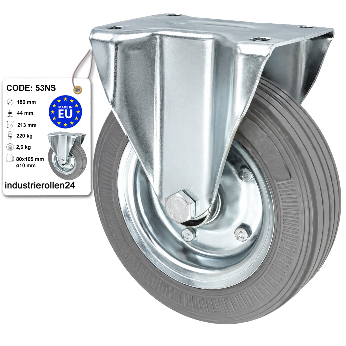 Metall-Gummiräder mit Platte Bockrolle Ø180 mm mit Platte Code: 53NS