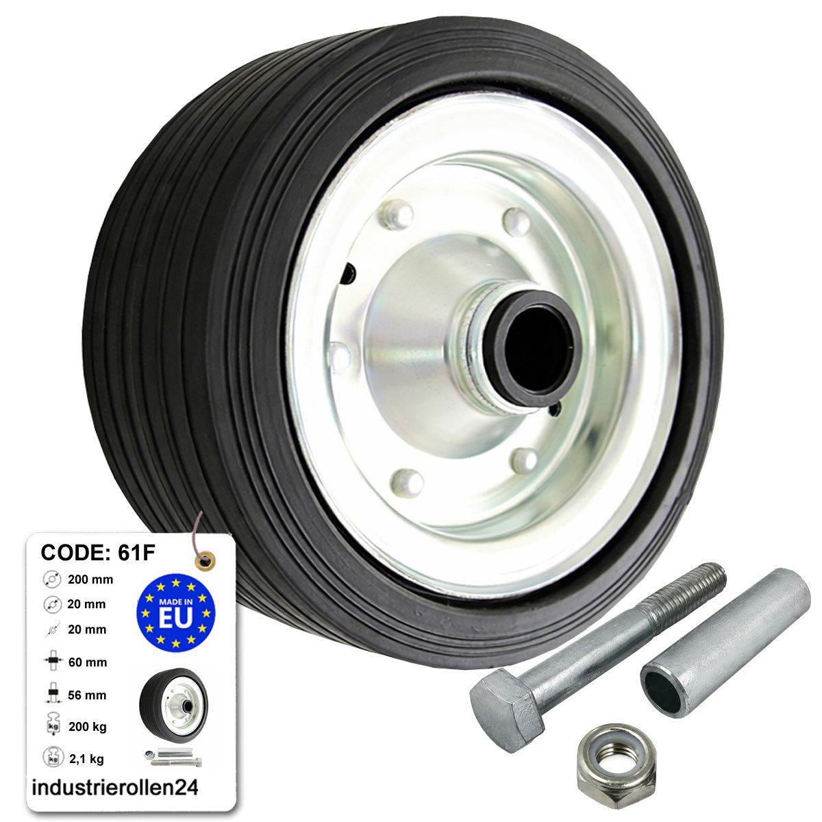 Metall-Gummiräder 200 mm mit Montage-Set – robuste Räder für Transport & Industrie Code: 61F