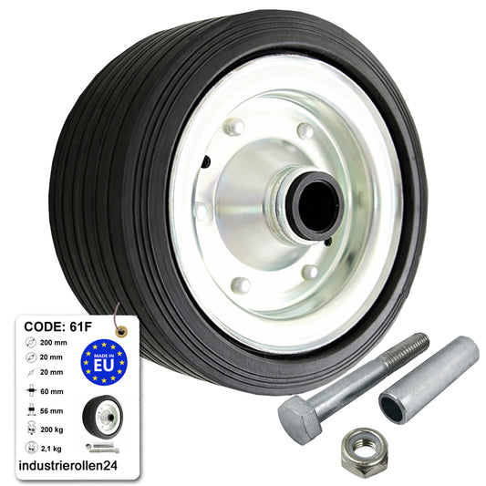 Metall-Gummiräder 200 mm mit Montage-Set – robuste Räder für Transport & Industrie Code: 61F