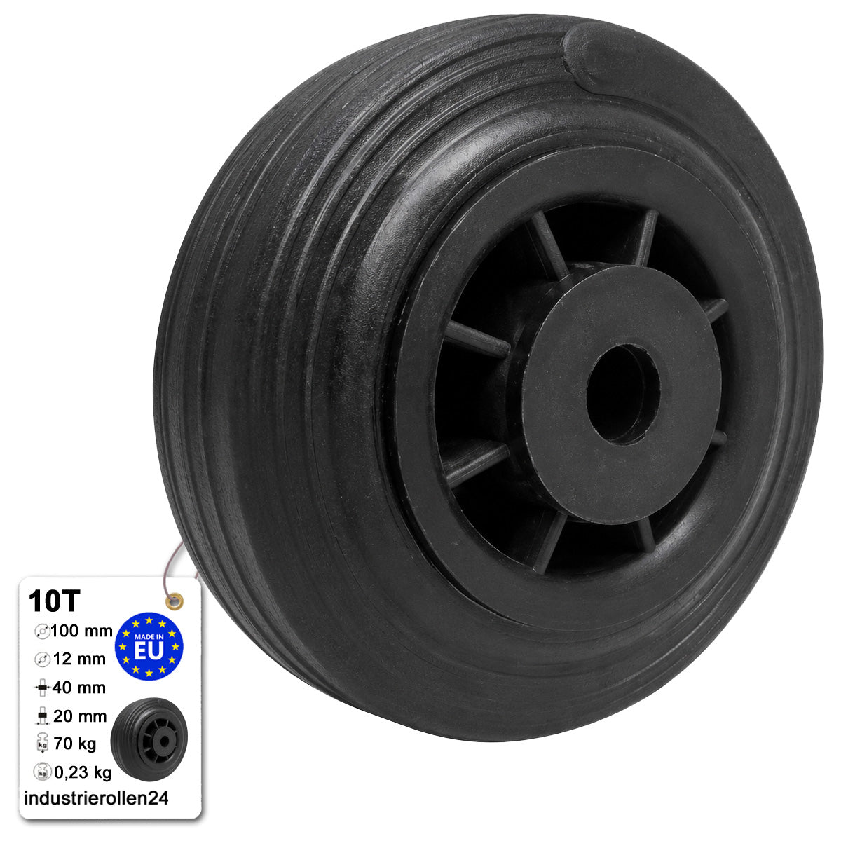 Vollgummi Rad Ø 100 mm mit Polypropylen-Felge Industrie Gummirad Code: 10T