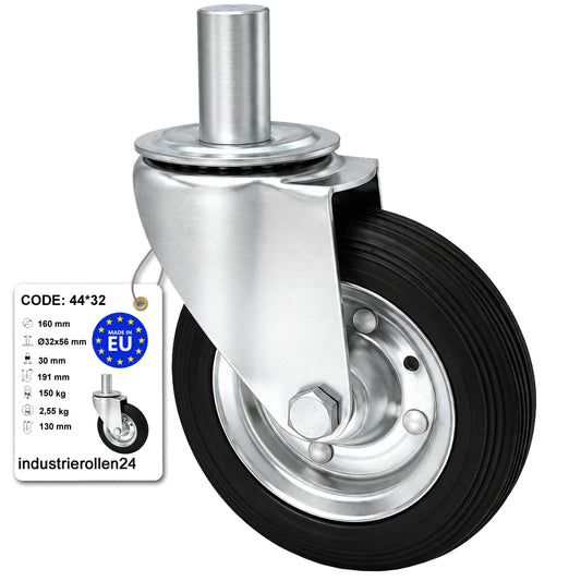 Metall-Gummiräder mit Befestigungsstift Lenkrollen Lenkrollen Ø160 mm Code: 44*32