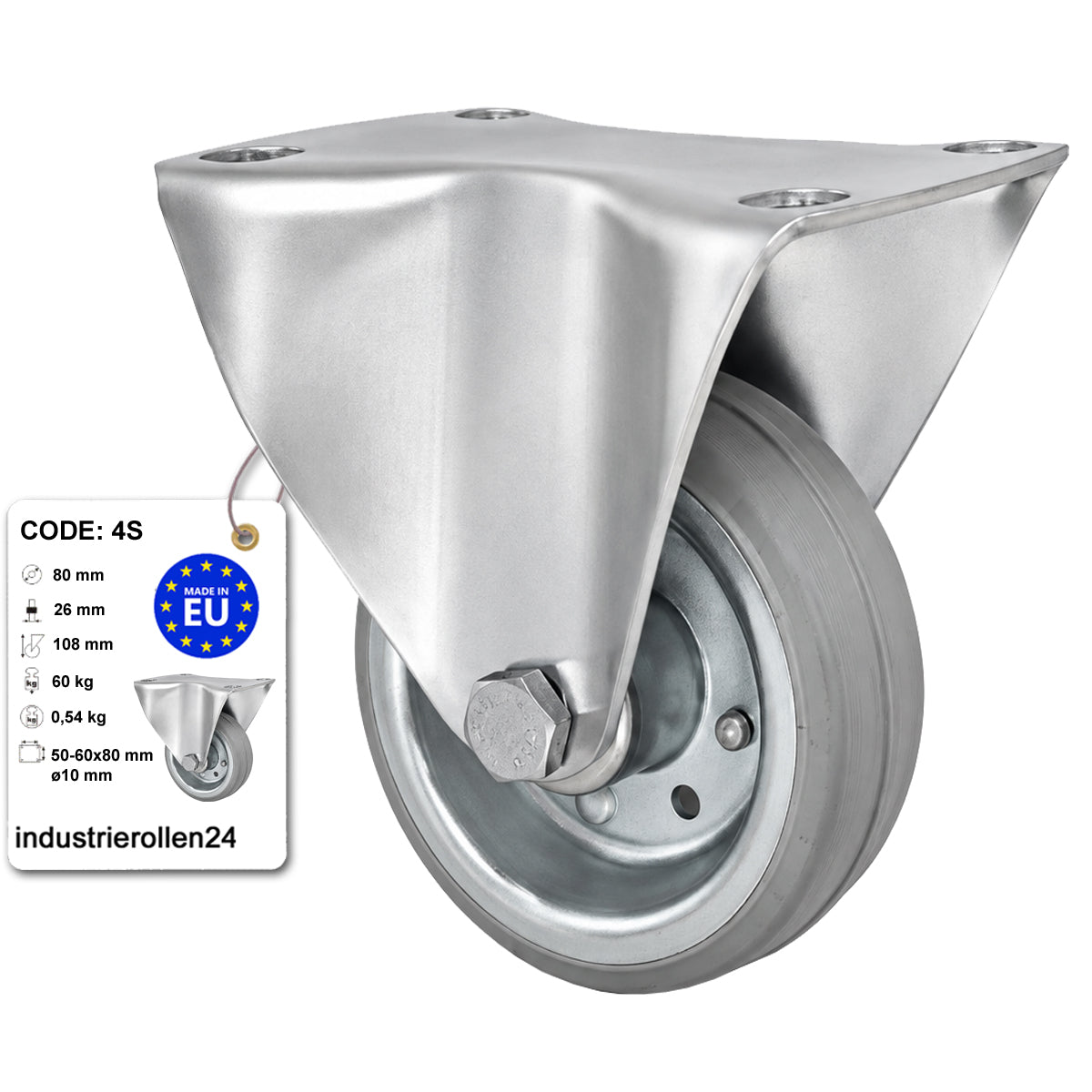 Metall-Gummiräder mit Platte Bockrolle Ø80 mm mit Platte Code: 4S