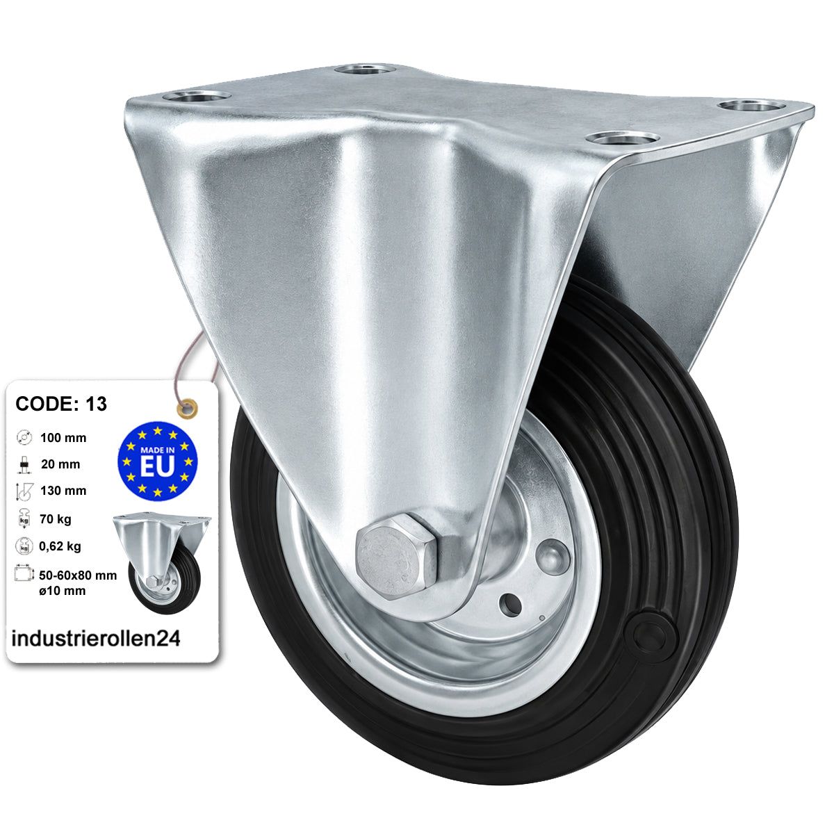 Metall-Gummiräder mit Platte Bockrolle Ø100 mm mit Platte Code: 13